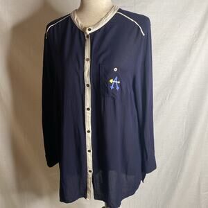 Anthropologie‎ Maeve Button Down Embroidered Pocket "A” Size large